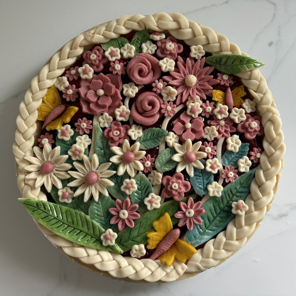 Beautiful pie crust with roses I sculpted by hand