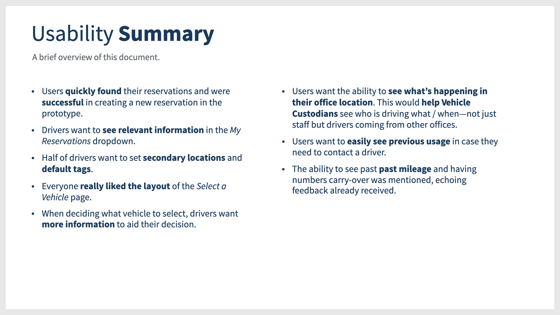 Usability Summary