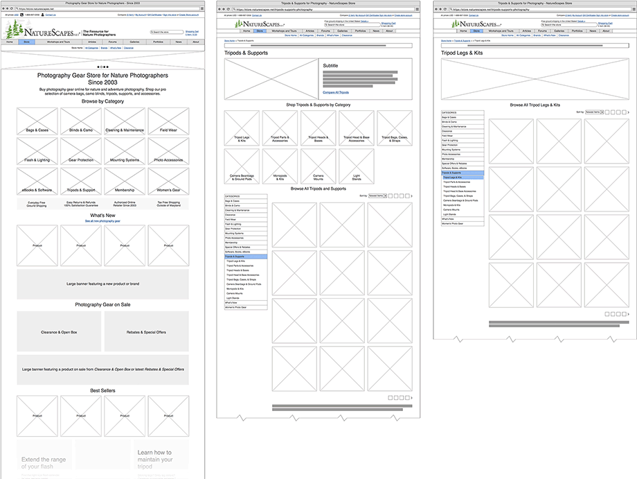 NatureScapes Store Wireframes
